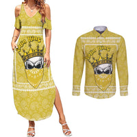 Latin King Couples Matching Summer Maxi Dress and Long Sleeve Button Shirt Paisley Pattern Yellow - Wonder Print Shop