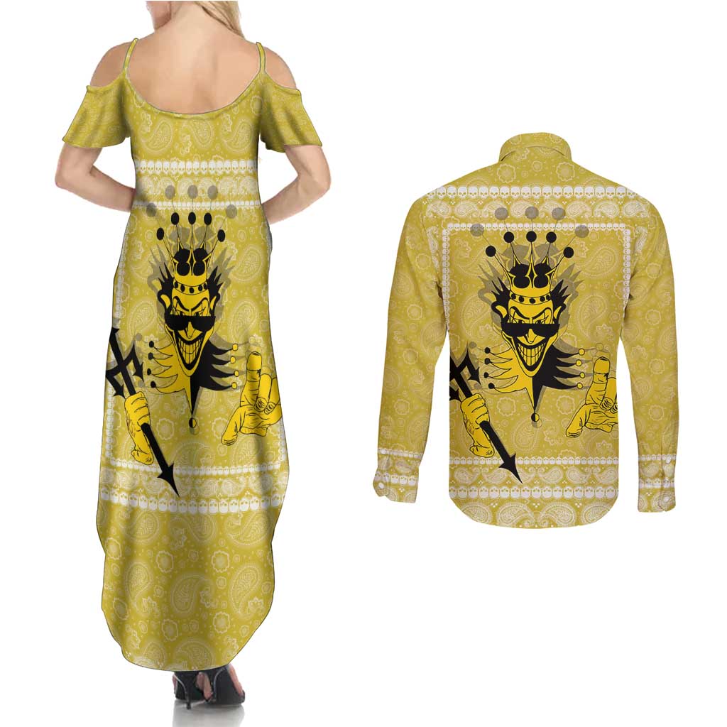 Latin King Couples Matching Summer Maxi Dress and Long Sleeve Button Shirt Paisley Pattern Yellow - Wonder Print Shop