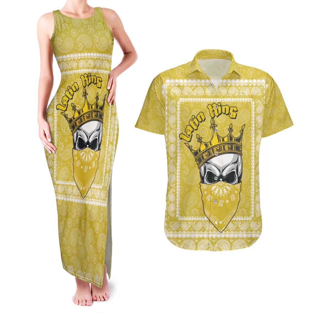 Latin King Couples Matching Tank Maxi Dress and Hawaiian Shirt Paisley Pattern Yellow - Wonder Print Shop