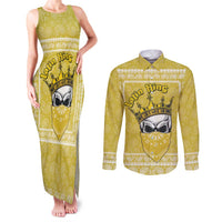 Latin King Couples Matching Tank Maxi Dress and Long Sleeve Button Shirt Paisley Pattern Yellow - Wonder Print Shop