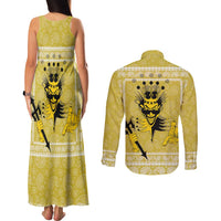 Latin King Couples Matching Tank Maxi Dress and Long Sleeve Button Shirt Paisley Pattern Yellow - Wonder Print Shop
