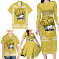 Latin King Family Matching Long Sleeve Bodycon Dress and Hawaiian Shirt Paisley Pattern Yellow - Wonder Print Shop