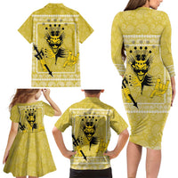 Latin King Family Matching Long Sleeve Bodycon Dress and Hawaiian Shirt Paisley Pattern Yellow - Wonder Print Shop