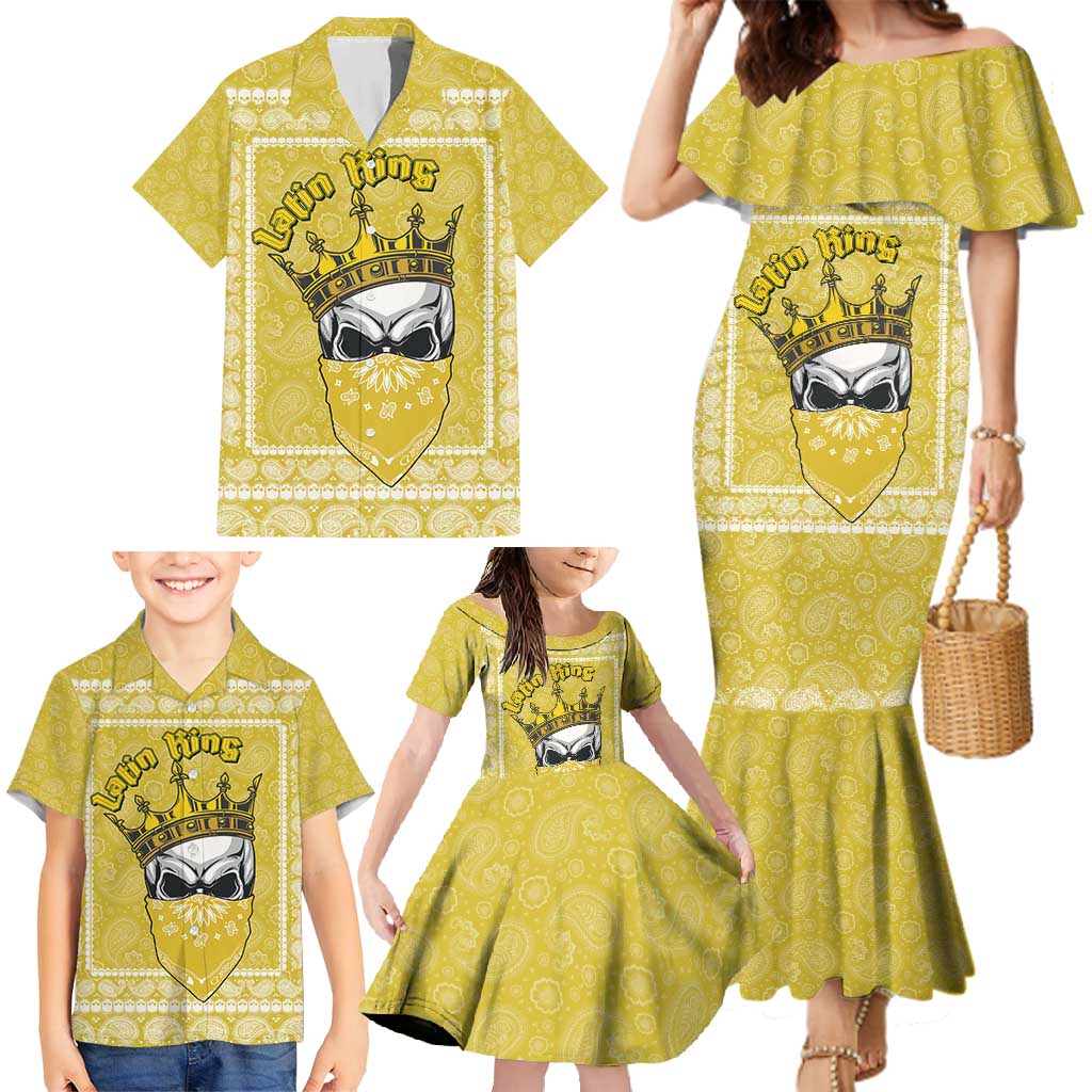 Latin King Family Matching Mermaid Dress and Hawaiian Shirt Paisley Pattern Yellow - Wonder Print Shop