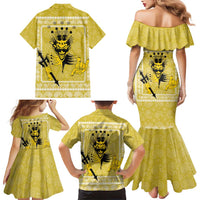 Latin King Family Matching Mermaid Dress and Hawaiian Shirt Paisley Pattern Yellow - Wonder Print Shop