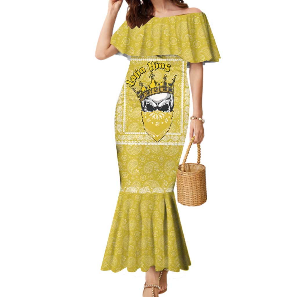Latin King Family Matching Mermaid Dress and Hawaiian Shirt Paisley Pattern Yellow - Wonder Print Shop