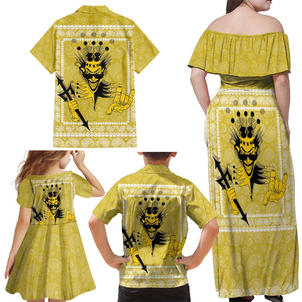 Latin King Family Matching Off Shoulder Maxi Dress and Hawaiian Shirt Paisley Pattern Yellow - Wonder Print Shop