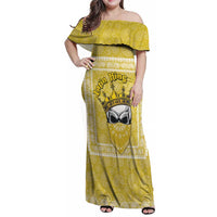 Latin King Family Matching Off Shoulder Maxi Dress and Hawaiian Shirt Paisley Pattern Yellow - Wonder Print Shop