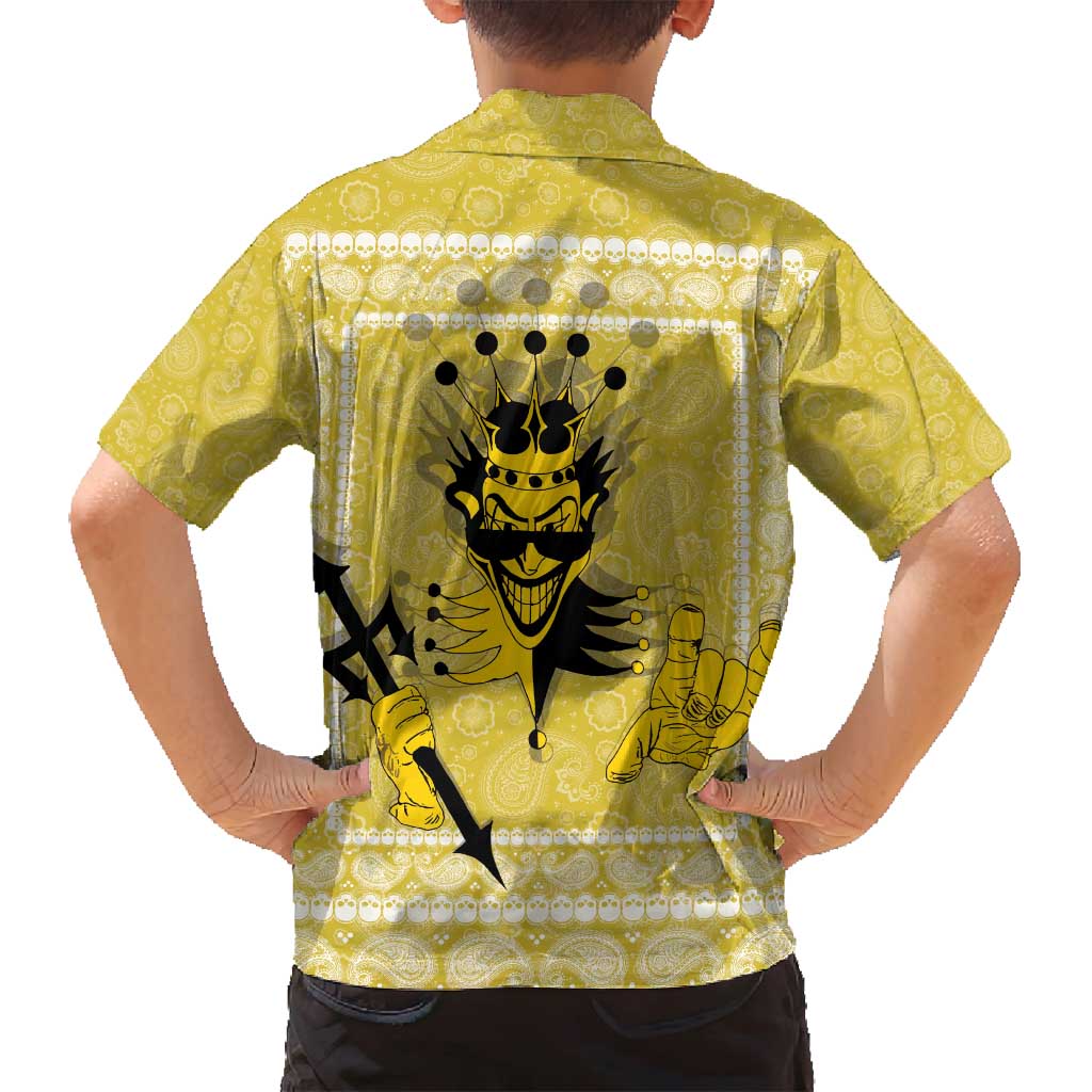 Latin King Family Matching Off Shoulder Short Dress and Hawaiian Shirt Paisley Pattern Yellow - Wonder Print Shop