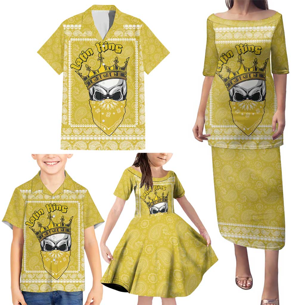Latin King Family Matching Puletasi and Hawaiian Shirt Paisley Pattern Yellow - Wonder Print Shop