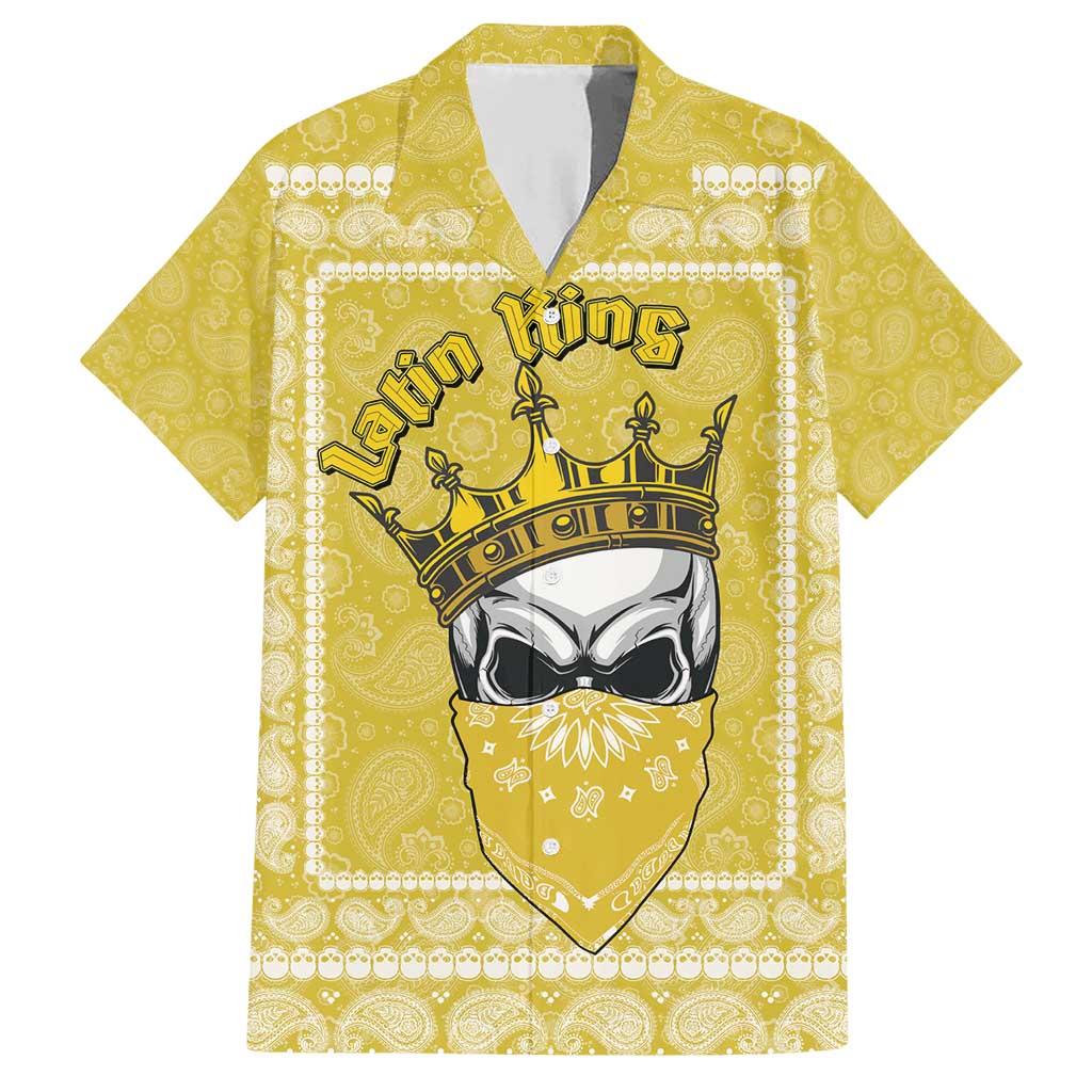Latin King Family Matching Short Sleeve Bodycon Dress and Hawaiian Shirt Paisley Pattern Yellow - Wonder Print Shop