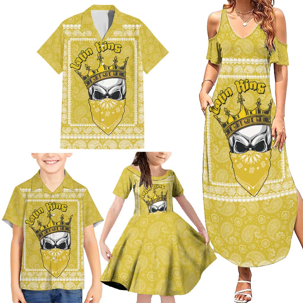 Latin King Family Matching Summer Maxi Dress and Hawaiian Shirt Paisley Pattern Yellow - Wonder Print Shop