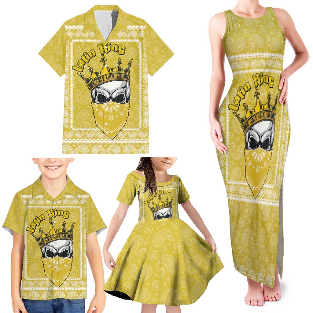 Latin King Family Matching Tank Maxi Dress and Hawaiian Shirt Paisley Pattern Yellow - Wonder Print Shop