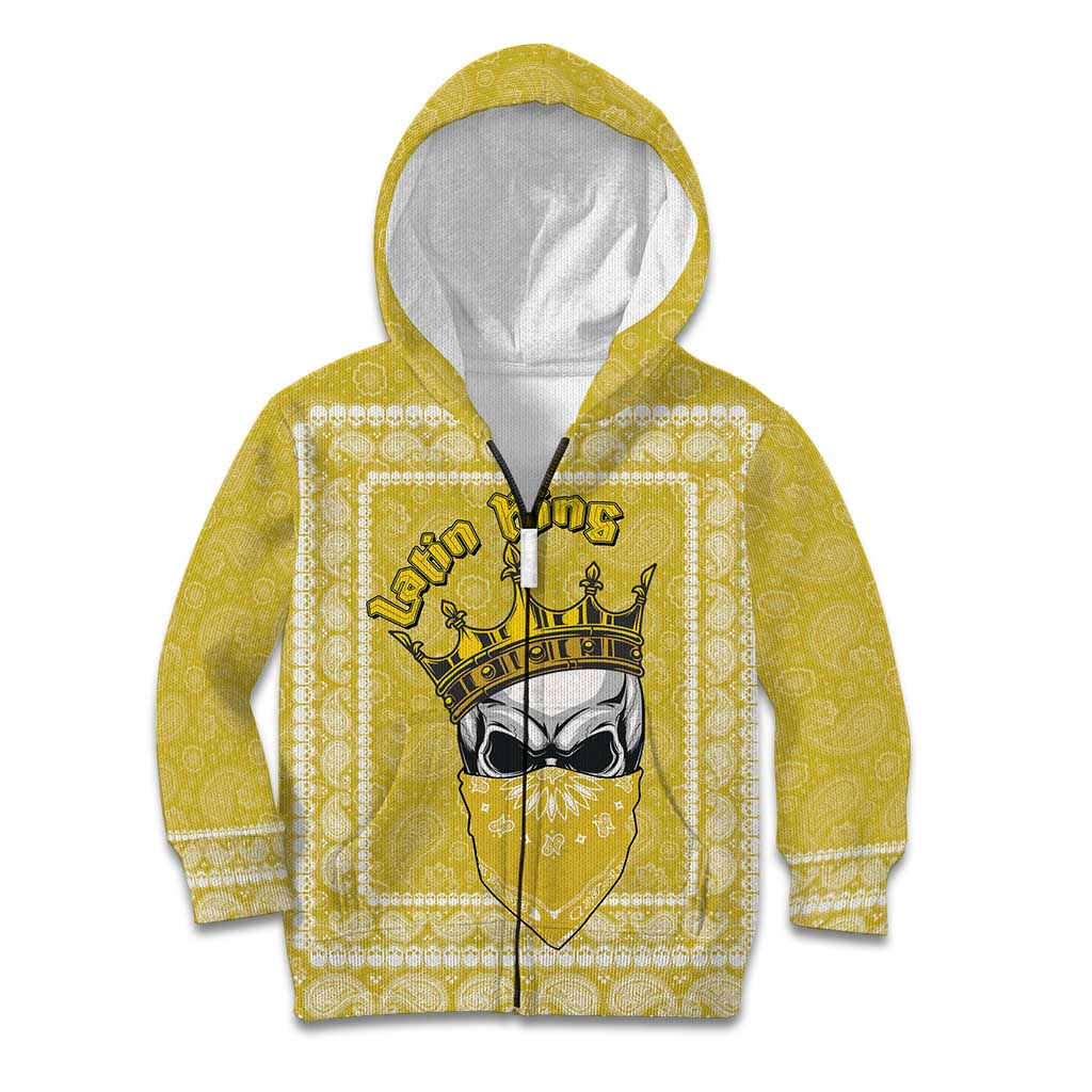 Latin King Kid Hoodie Paisley Pattern Yellow - Wonder Print Shop
