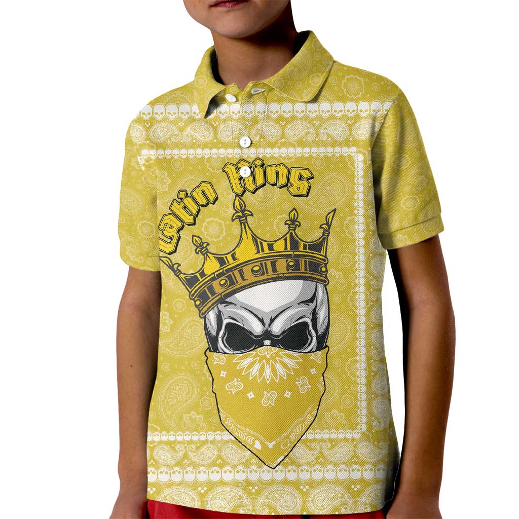 Latin King Kid Polo Shirt Paisley Pattern Yellow - Wonder Print Shop