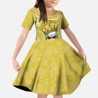 Latin King Kid Short Sleeve Dress Paisley Pattern Yellow - Wonder Print Shop