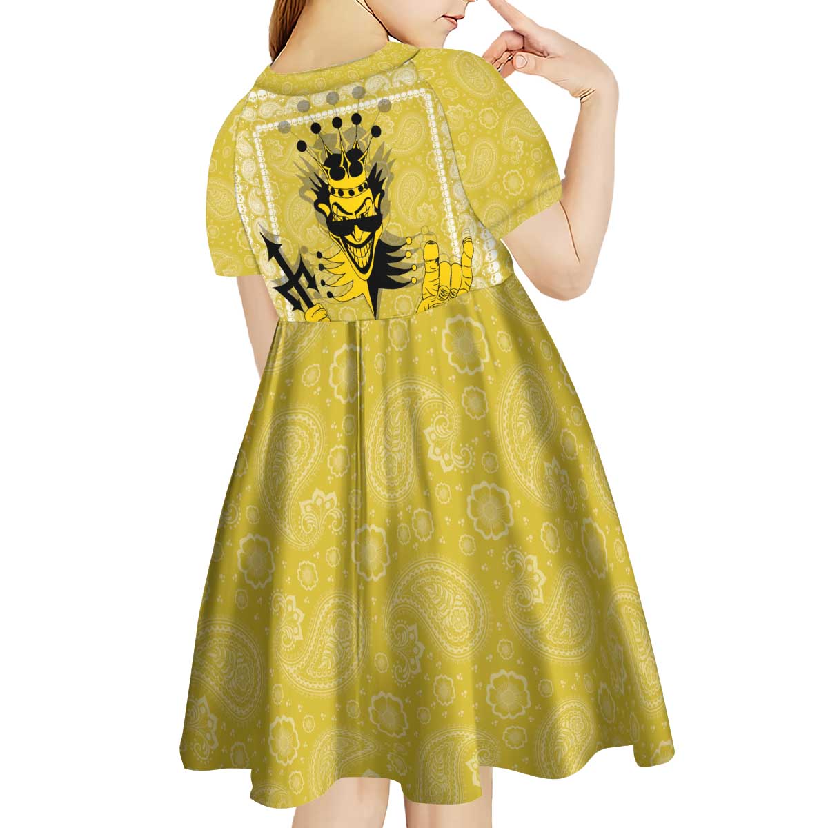 Latin King Kid Short Sleeve Dress Paisley Pattern Yellow - Wonder Print Shop