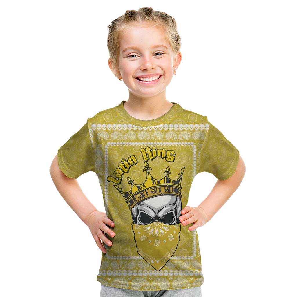 Latin King Kid T Shirt Paisley Pattern Yellow - Wonder Print Shop
