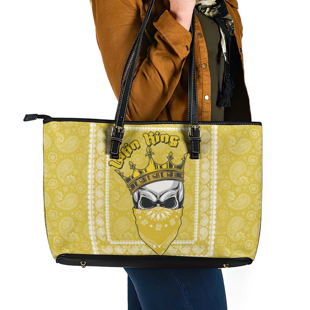 Latin King Leather Tote Bag Paisley Pattern Yellow - Wonder Print Shop