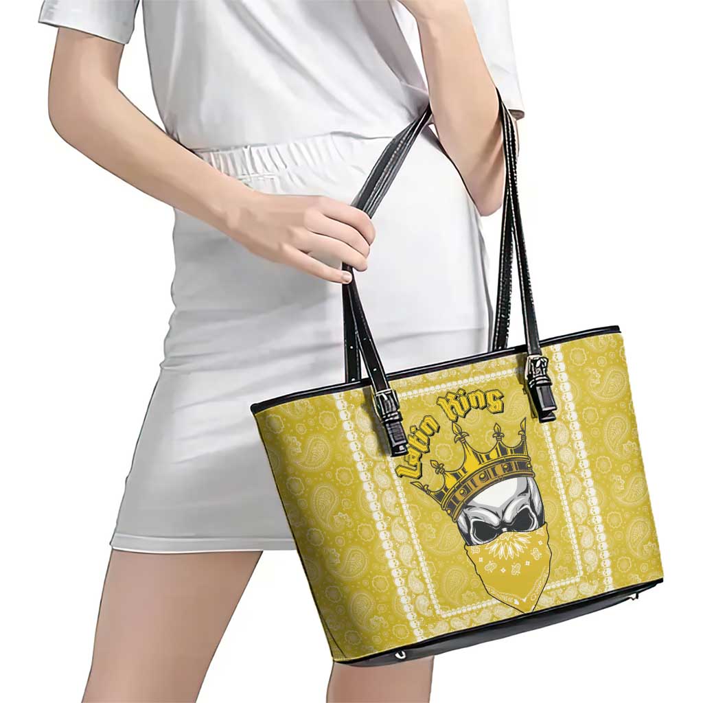 Latin King Leather Tote Bag Paisley Pattern Yellow - Wonder Print Shop