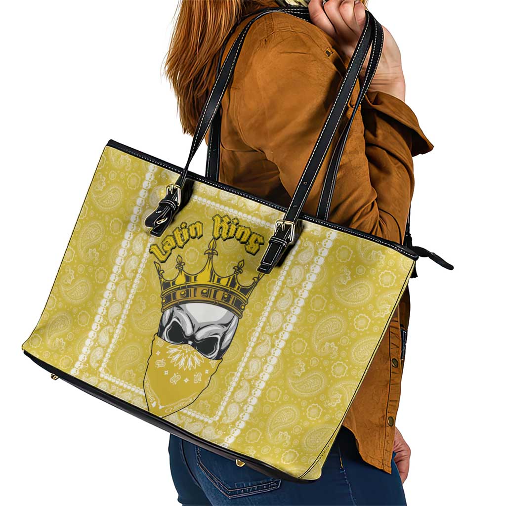 Latin King Leather Tote Bag Paisley Pattern Yellow - Wonder Print Shop