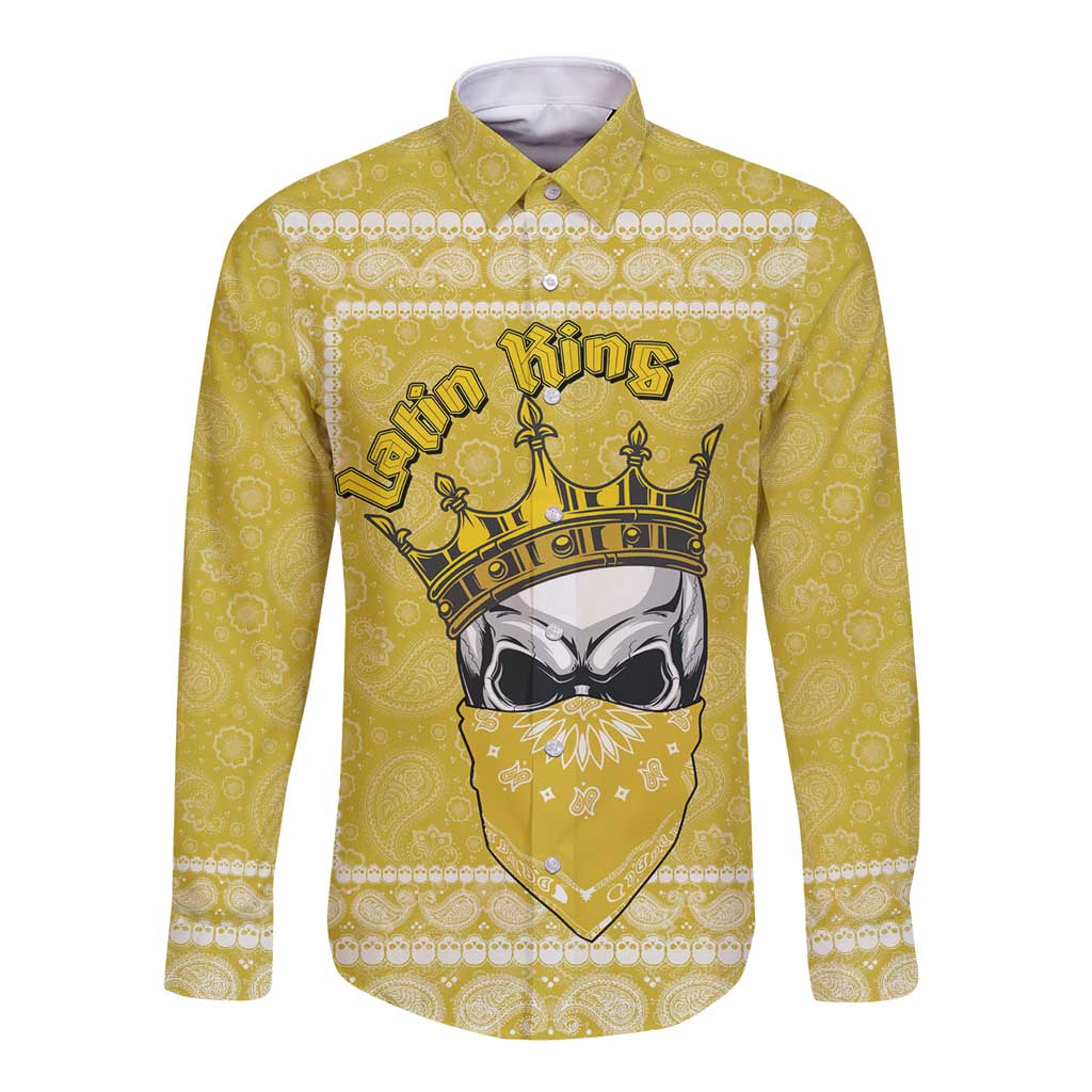Latin King Long Sleeve Button Shirt Paisley Pattern Yellow - Wonder Print Shop