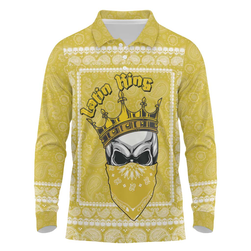 Latin King Long Sleeve Polo Shirt Paisley Pattern Yellow - Wonder Print Shop