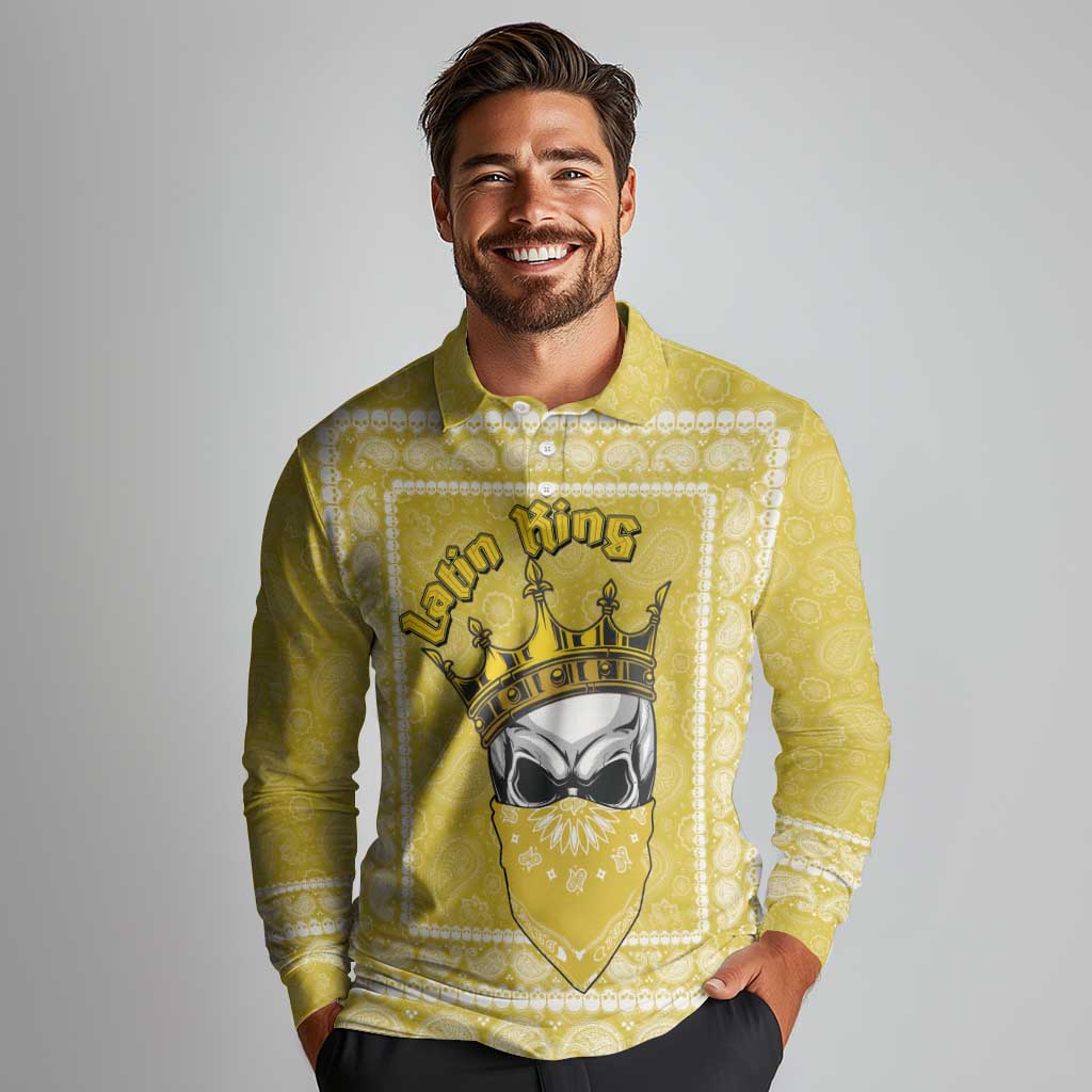 Latin King Long Sleeve Polo Shirt Paisley Pattern Yellow - Wonder Print Shop