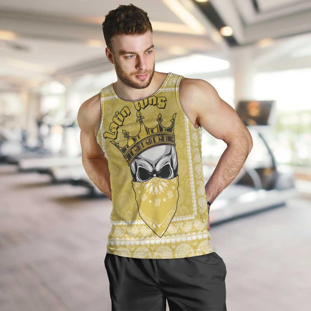 Latin King Men Tank Top Paisley Pattern Yellow - Wonder Print Shop