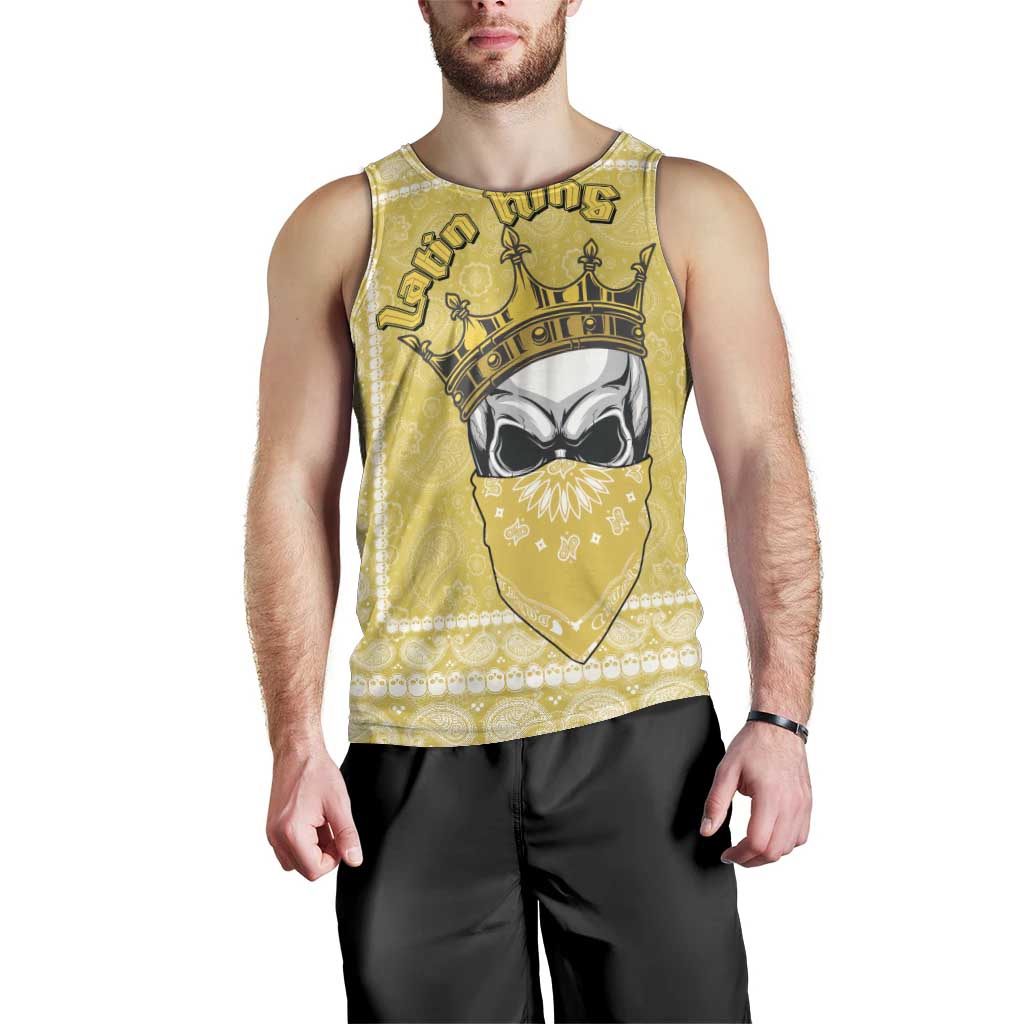 Latin King Men Tank Top Paisley Pattern Yellow - Wonder Print Shop