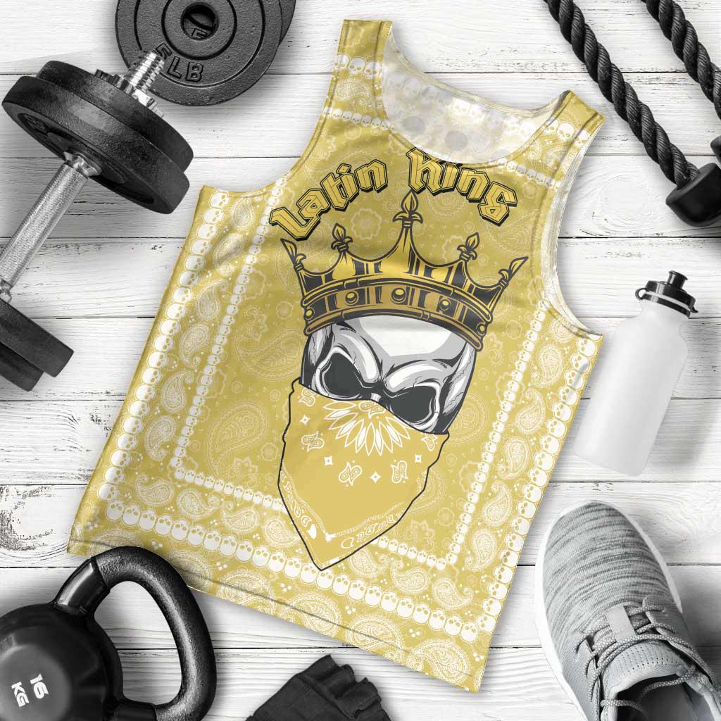 Latin King Men Tank Top Paisley Pattern Yellow - Wonder Print Shop