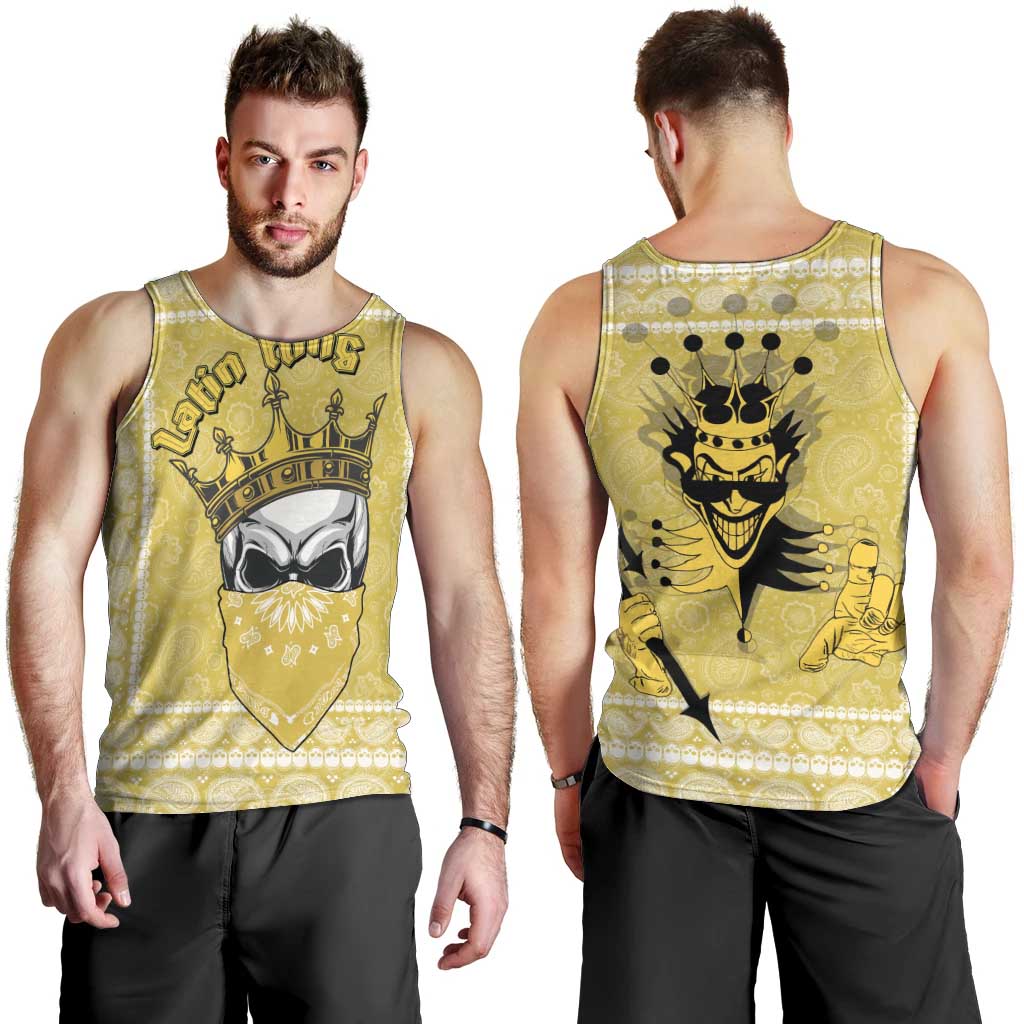 Latin King Men Tank Top Paisley Pattern Yellow - Wonder Print Shop
