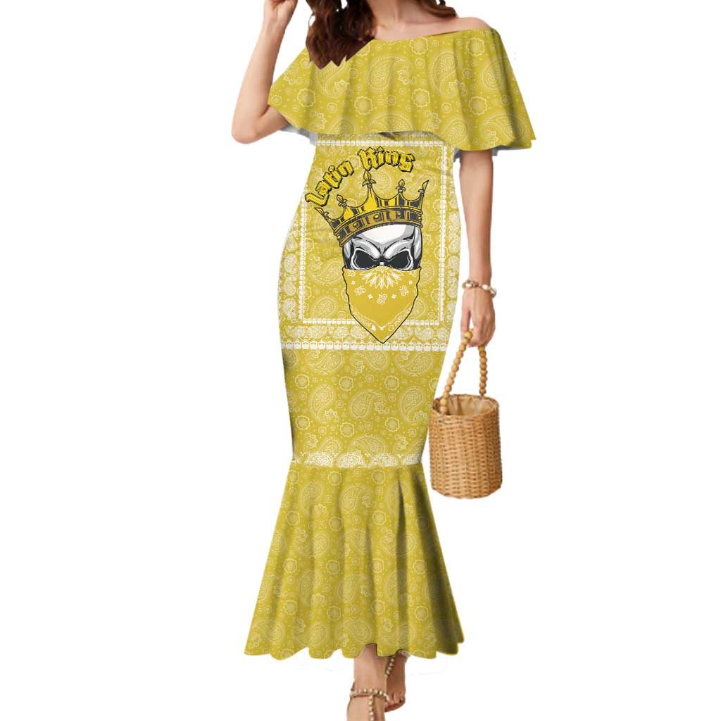 Latin King Mermaid Dress Paisley Pattern Yellow - Wonder Print Shop