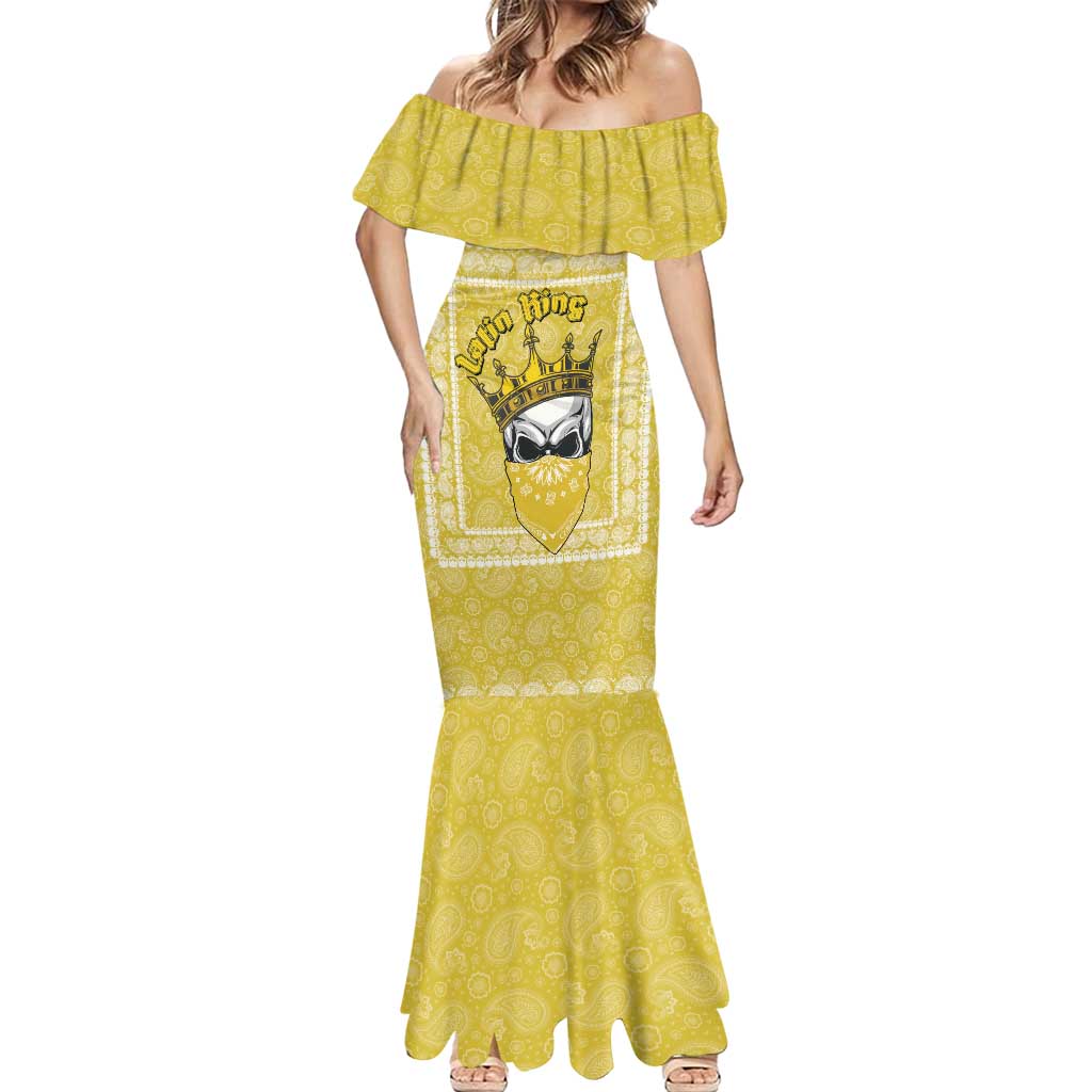 Latin King Mermaid Dress Paisley Pattern Yellow - Wonder Print Shop