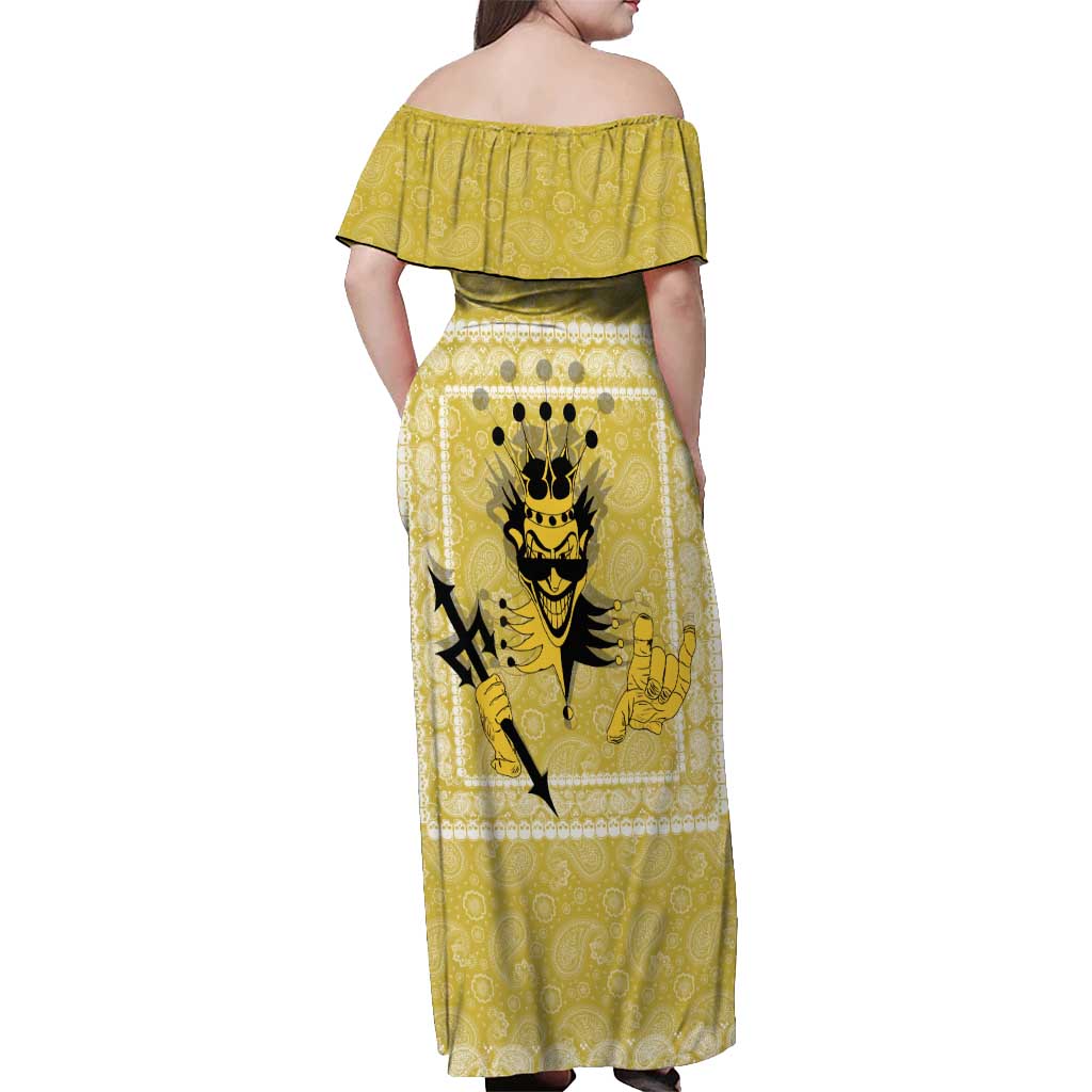 Latin King Off Shoulder Maxi Dress Paisley Pattern Yellow - Wonder Print Shop