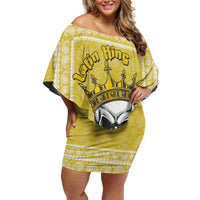 Latin King Off Shoulder Short Dress Paisley Pattern Yellow - Wonder Print Shop