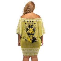 Latin King Off Shoulder Short Dress Paisley Pattern Yellow - Wonder Print Shop
