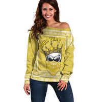 Latin King Off Shoulder Sweater Paisley Pattern Yellow - Wonder Print Shop