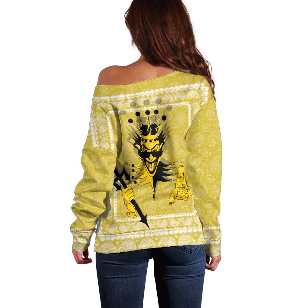 Latin King Off Shoulder Sweater Paisley Pattern Yellow - Wonder Print Shop