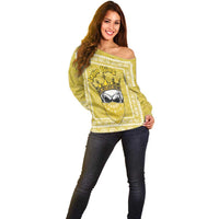 Latin King Off Shoulder Sweater Paisley Pattern Yellow - Wonder Print Shop