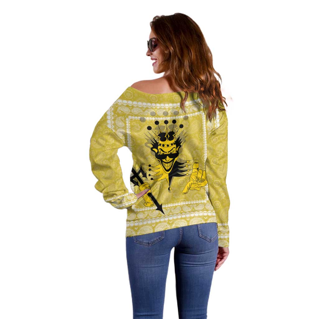 Latin King Off Shoulder Sweater Paisley Pattern Yellow - Wonder Print Shop