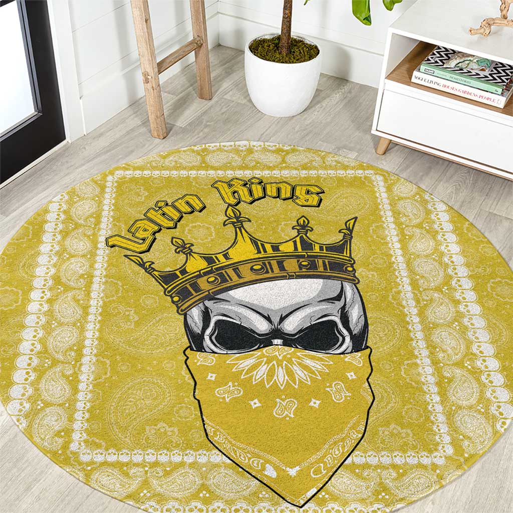 Latin King Round Carpet Paisley Pattern Yellow