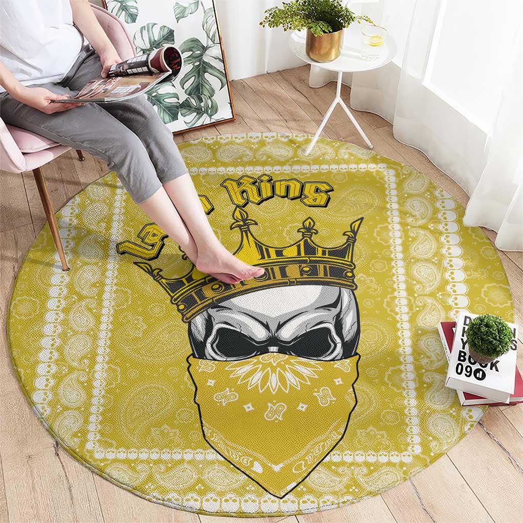 Latin King Round Carpet Paisley Pattern Yellow