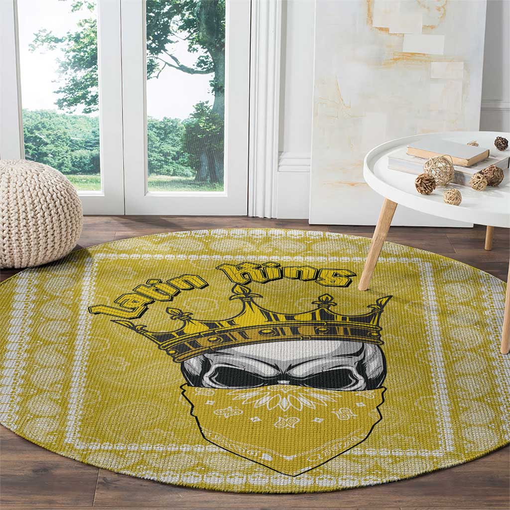 Latin King Round Carpet Paisley Pattern Yellow