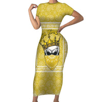 Latin King Short Sleeve Bodycon Dress Paisley Pattern Yellow - Wonder Print Shop