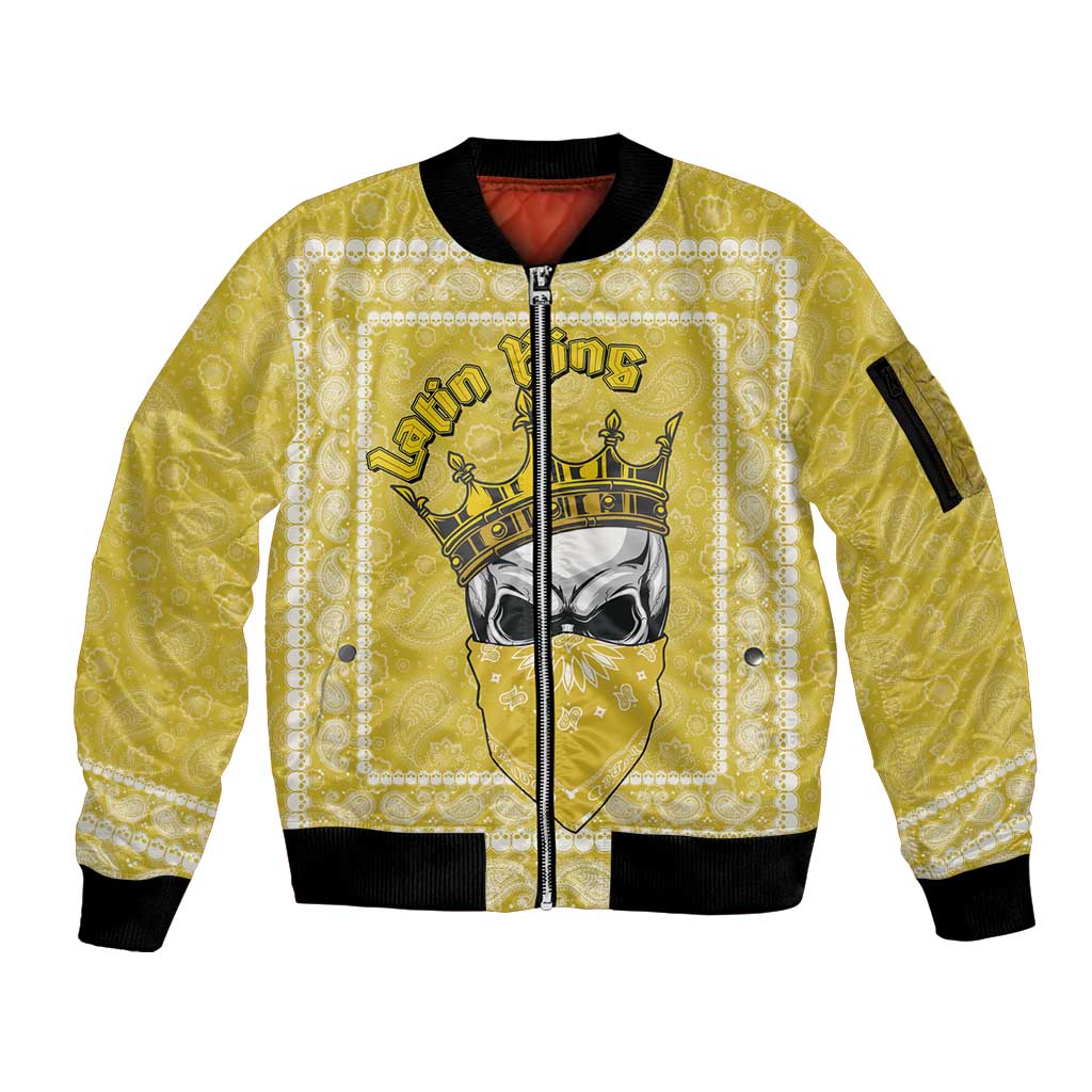 Latin King Sleeve Zip Bomber Jacket Paisley Pattern Yellow - Wonder Print Shop