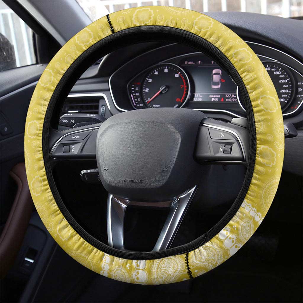Latin King Steering Wheel Cover Paisley Pattern Yellow - Wonder Print Shop