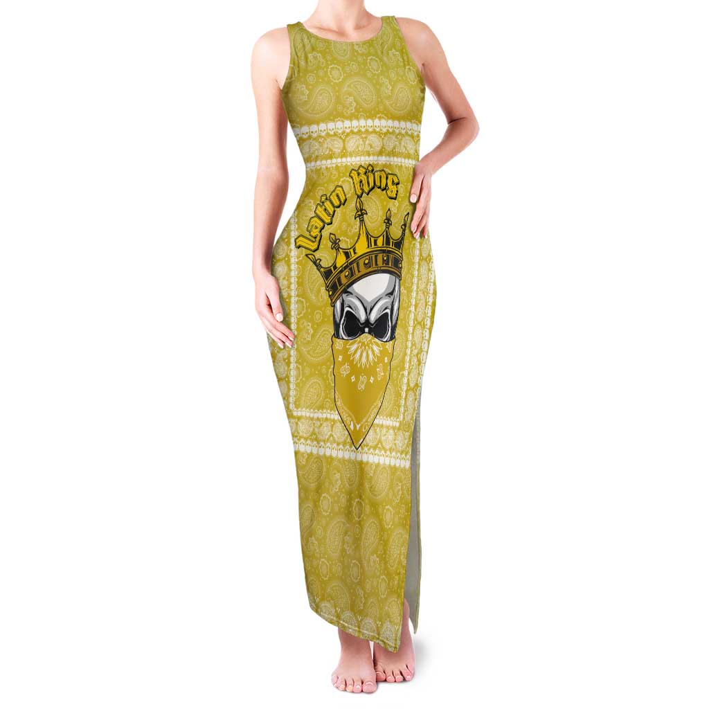 Latin King Tank Maxi Dress Paisley Pattern Yellow - Wonder Print Shop