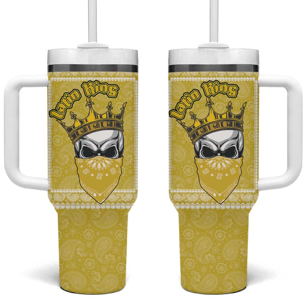 Latin King Tumbler With Handle Paisley Pattern Yellow - Wonder Print Shop