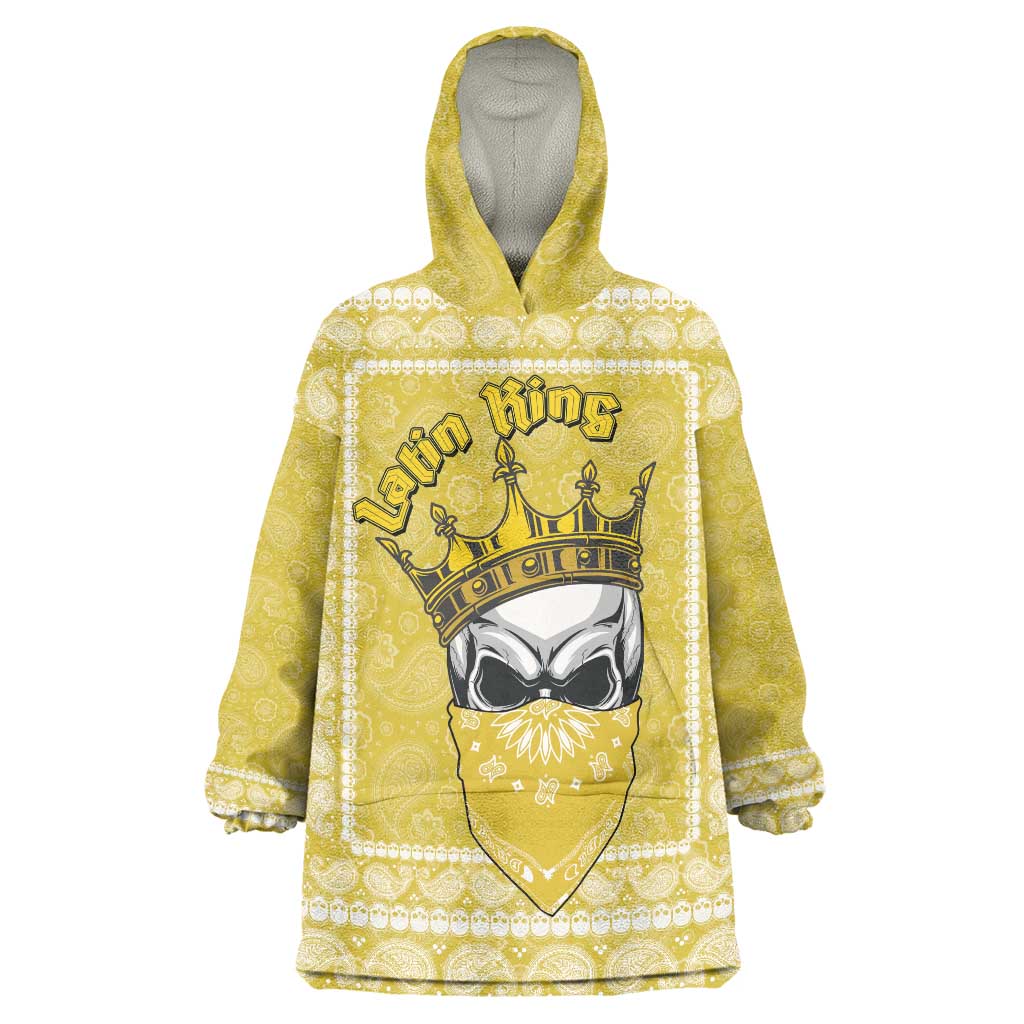 Latin King Wearable Blanket Hoodie Paisley Pattern Yellow - Wonder Print Shop
